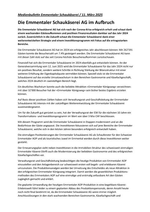 Die Emmentaler Schaukäserei im Aufbruch!